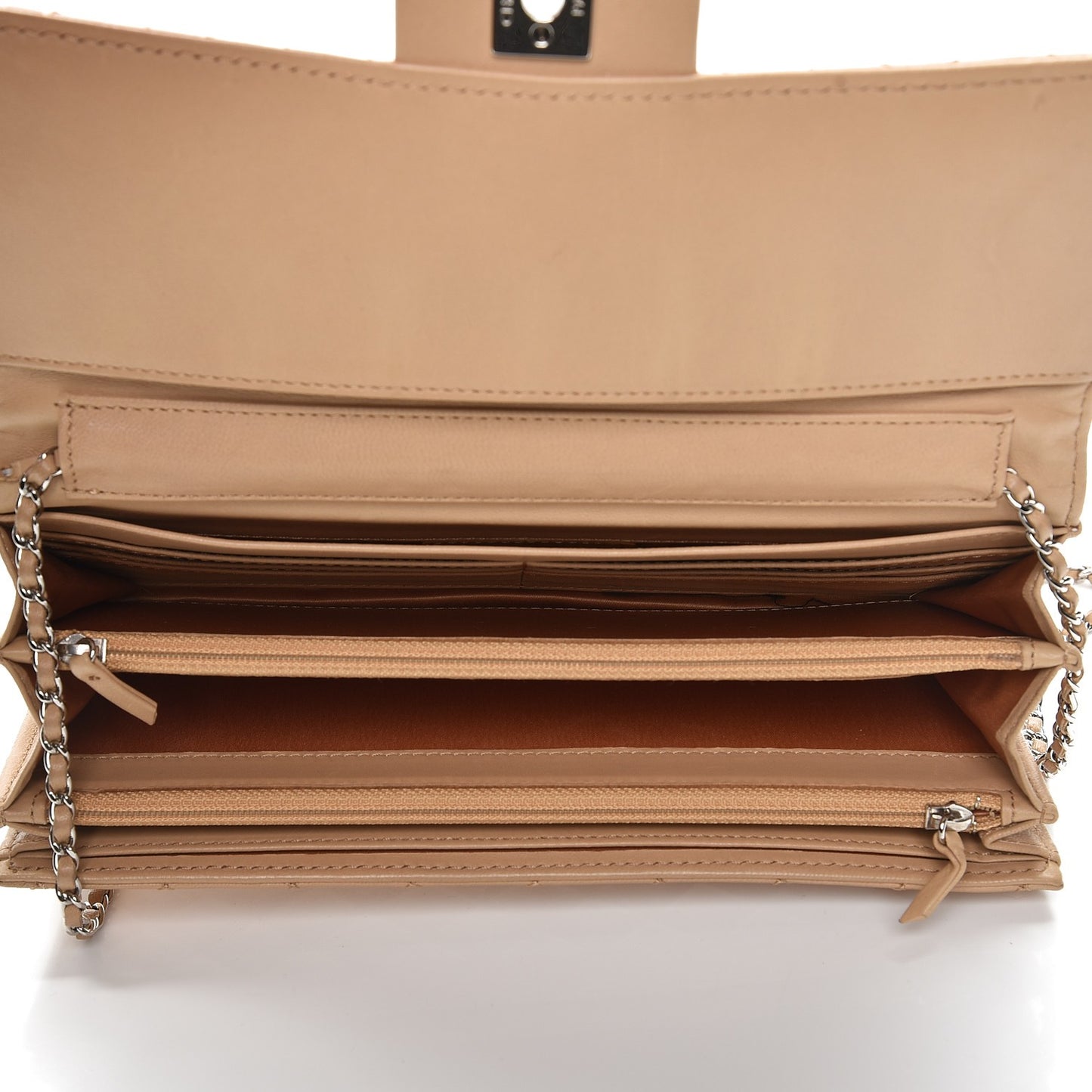 Lambskin Quilted Chain Clutch Flap Beige