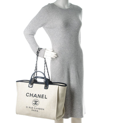 Chanel Canvas Large Deauville Tote White Navy 2 of 7