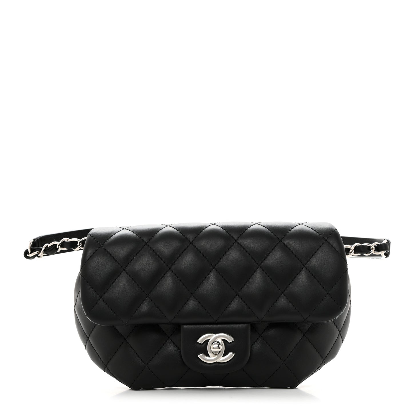 Calfskin Quilted CC Uniform Flap Belt Bag Black