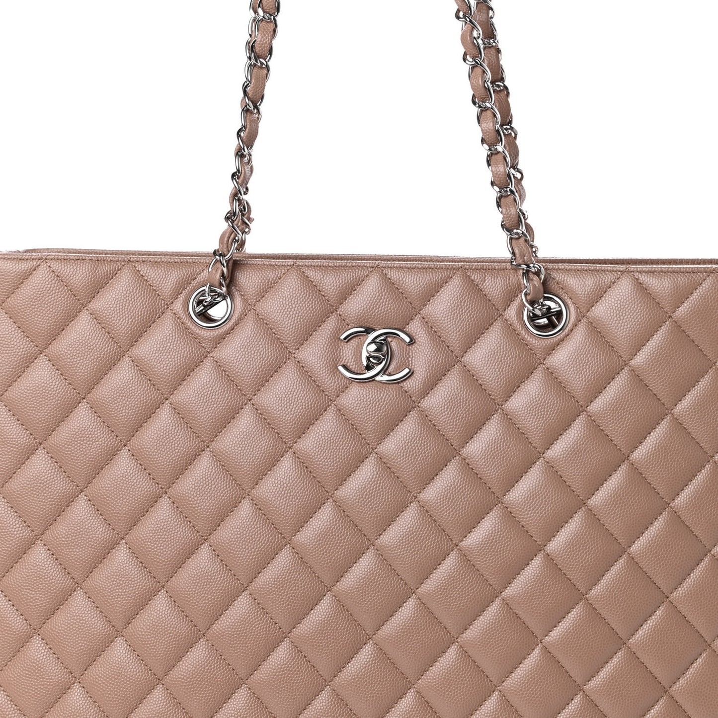 Caviar Quilted Large Shopping Tote Dark Beige