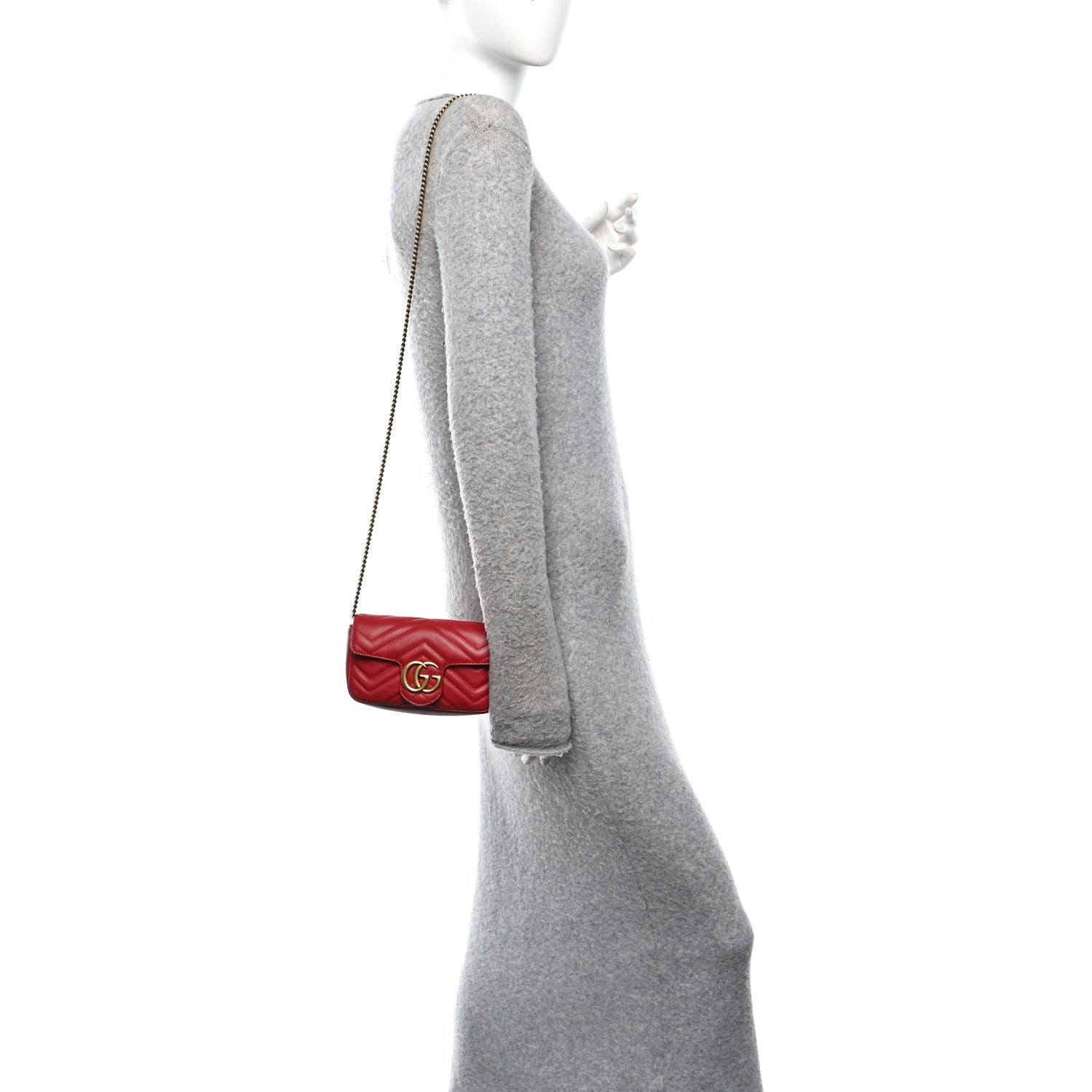 Gucci Calfskin Matelasse Super Mini GG Marmont Shoulder Bag Hibiscus Red 2 of 11