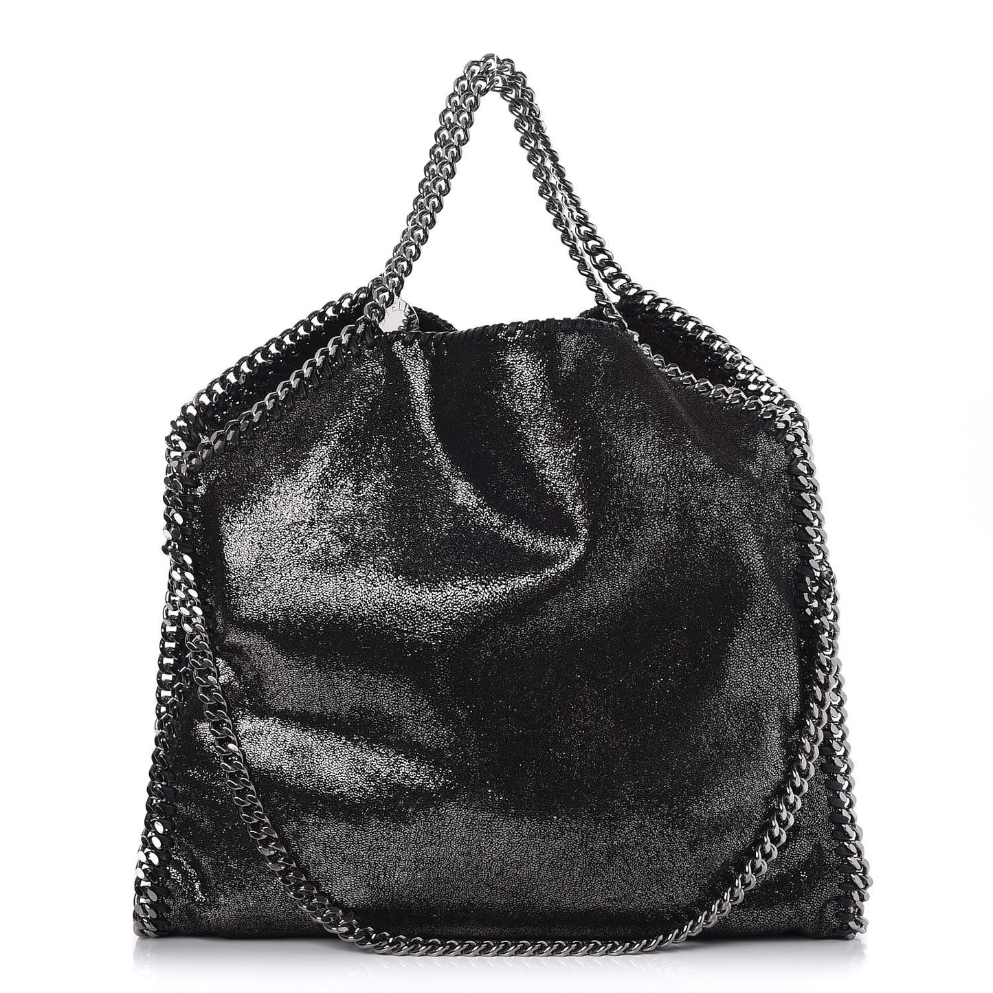 Chamois Shiny Dotted Falabella Fold Over Tote Ruthenium