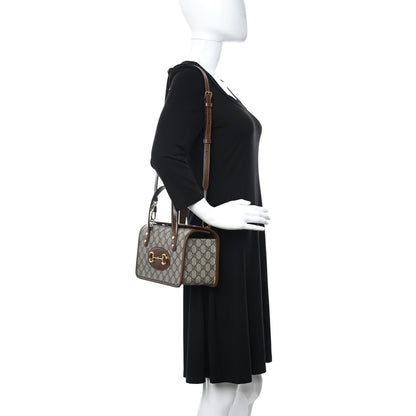 Gucci GG Supreme Monogram Azalea Calfskin Mini Horsebit 1955 Foldover Top Handle Bag Beige Ebony Brown Sugar 2 of 10