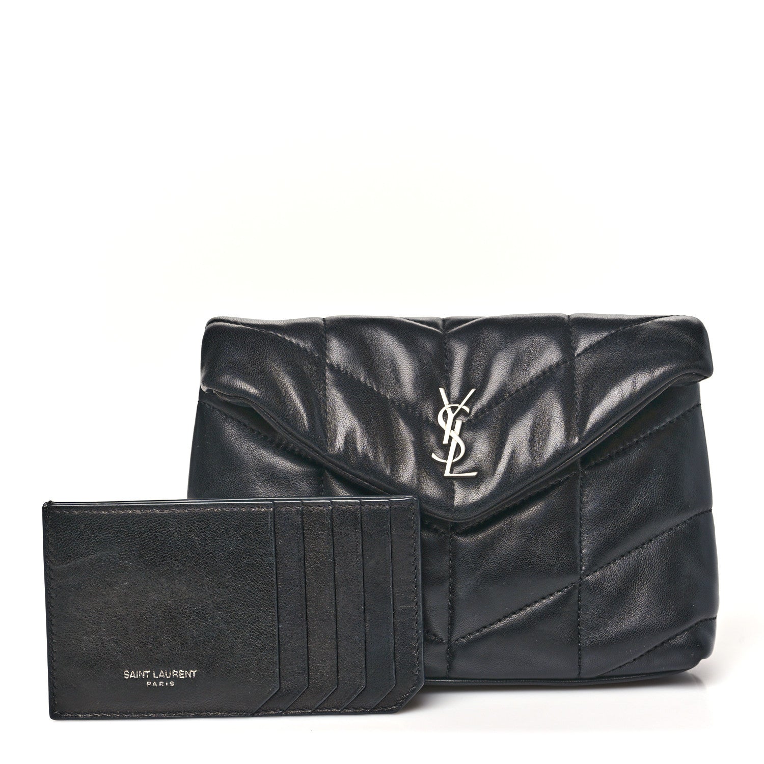 Saint Laurent Lambskin Monogram Loulou Puffer Pouch Clutch Black 3 of 8