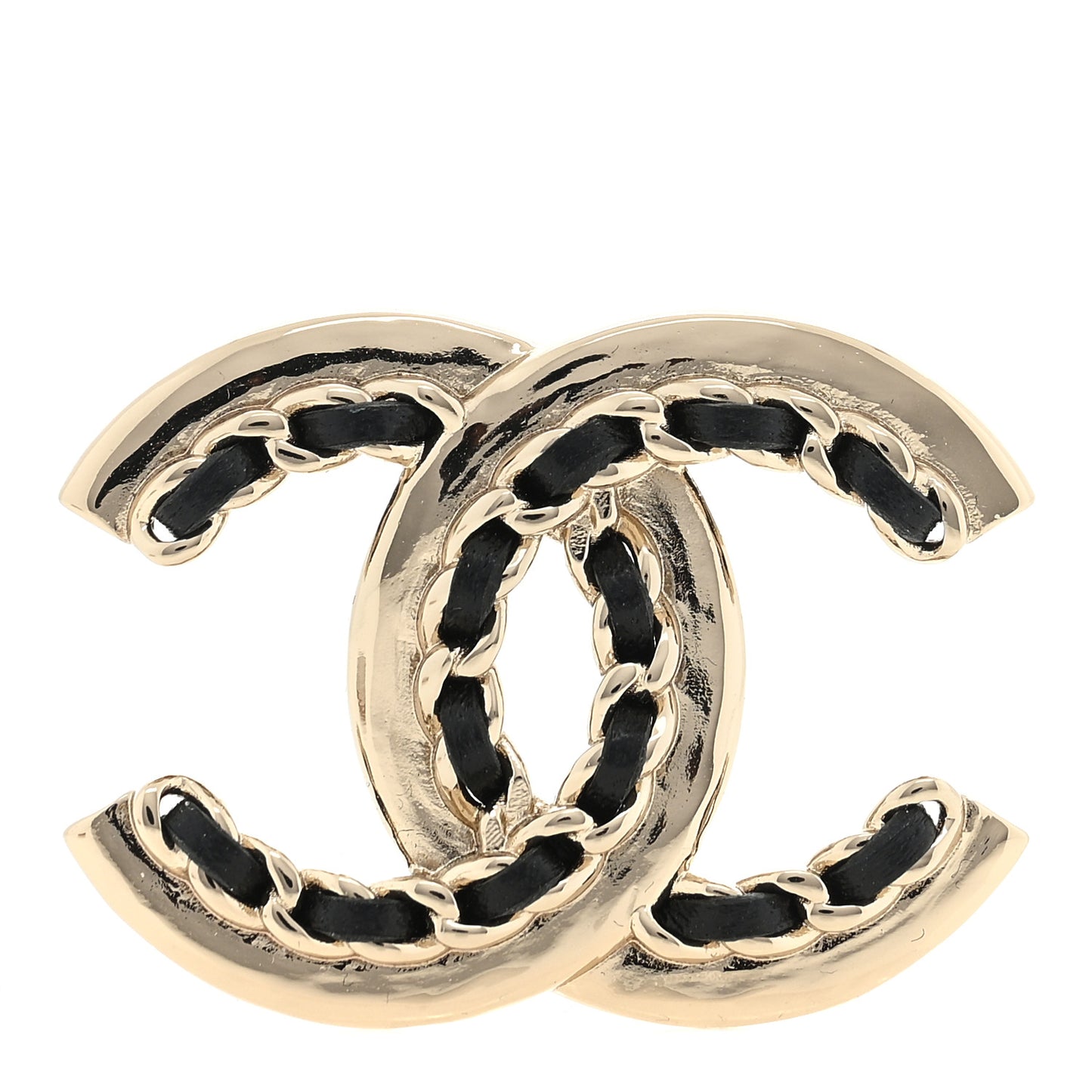 Lambskin Chain CC Chain Brooch Black Gold