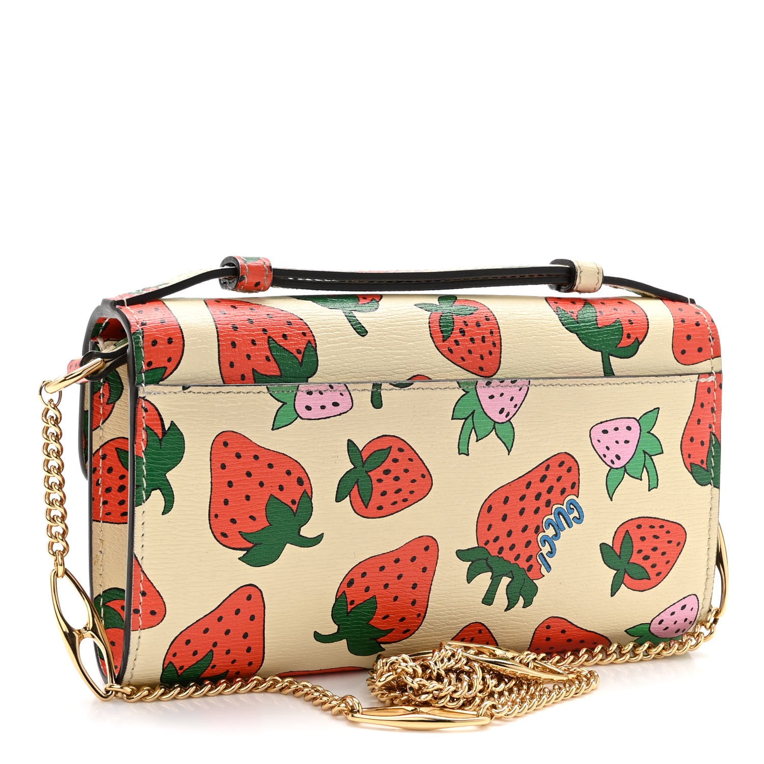 Gucci Calfskin Strawberry Print Mini Zumi Shoulder Bag Ivory Red 3 of 10