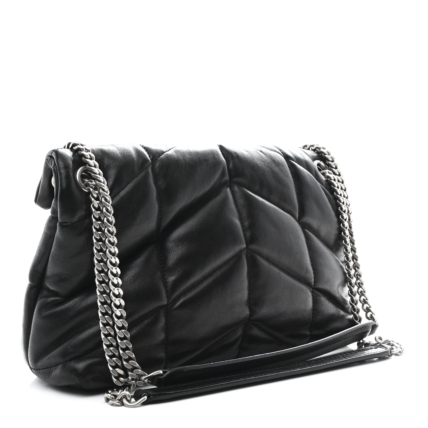 Saint Laurent Lambskin Quilted Small Loulou Puffer Monogram Chain Satchel Black 3 of 10
