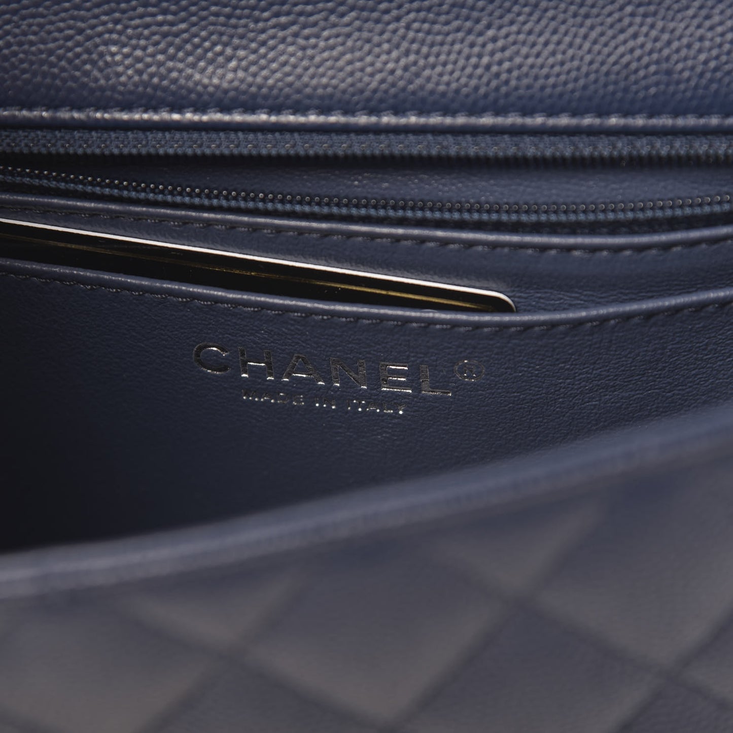 Caviar Quilted Mini Rectangular Flap Navy