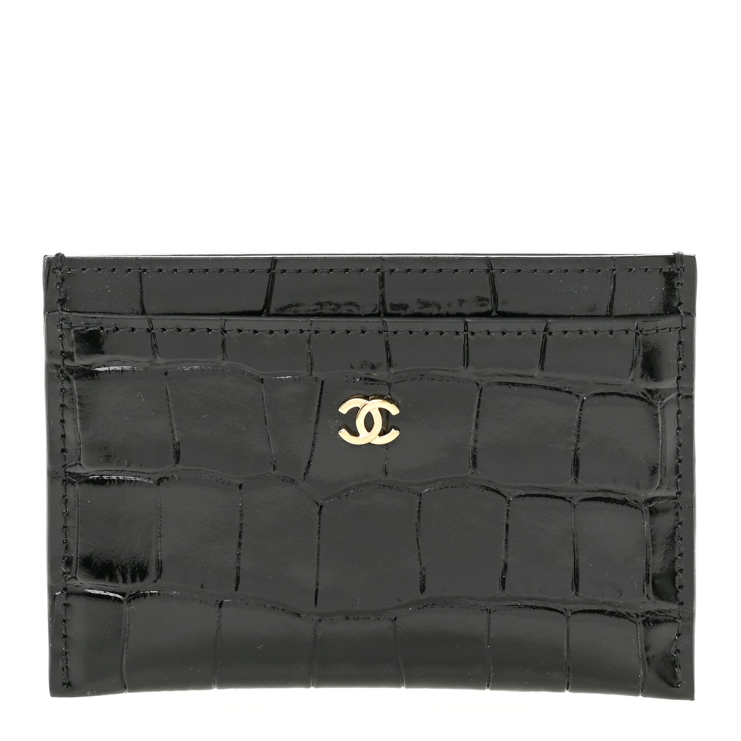 Calfskin Crocodile Embossed Crococo Card Holder Black