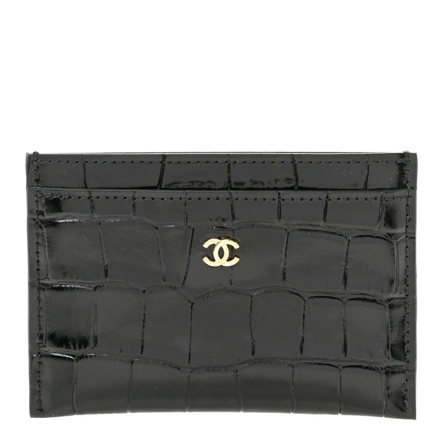 Chanel Calfskin Crocodile Embossed Crococo Card Holder Black 1 of 8