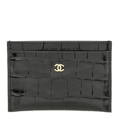 Chanel Calfskin Crocodile Embossed Crococo Card Holder Black 1 of 8