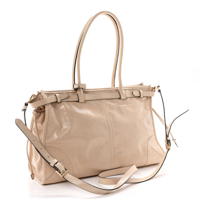 Prada Glossy Calfskin Triangle Large Bonnie Shoulder Bag Travertine 3 of 10