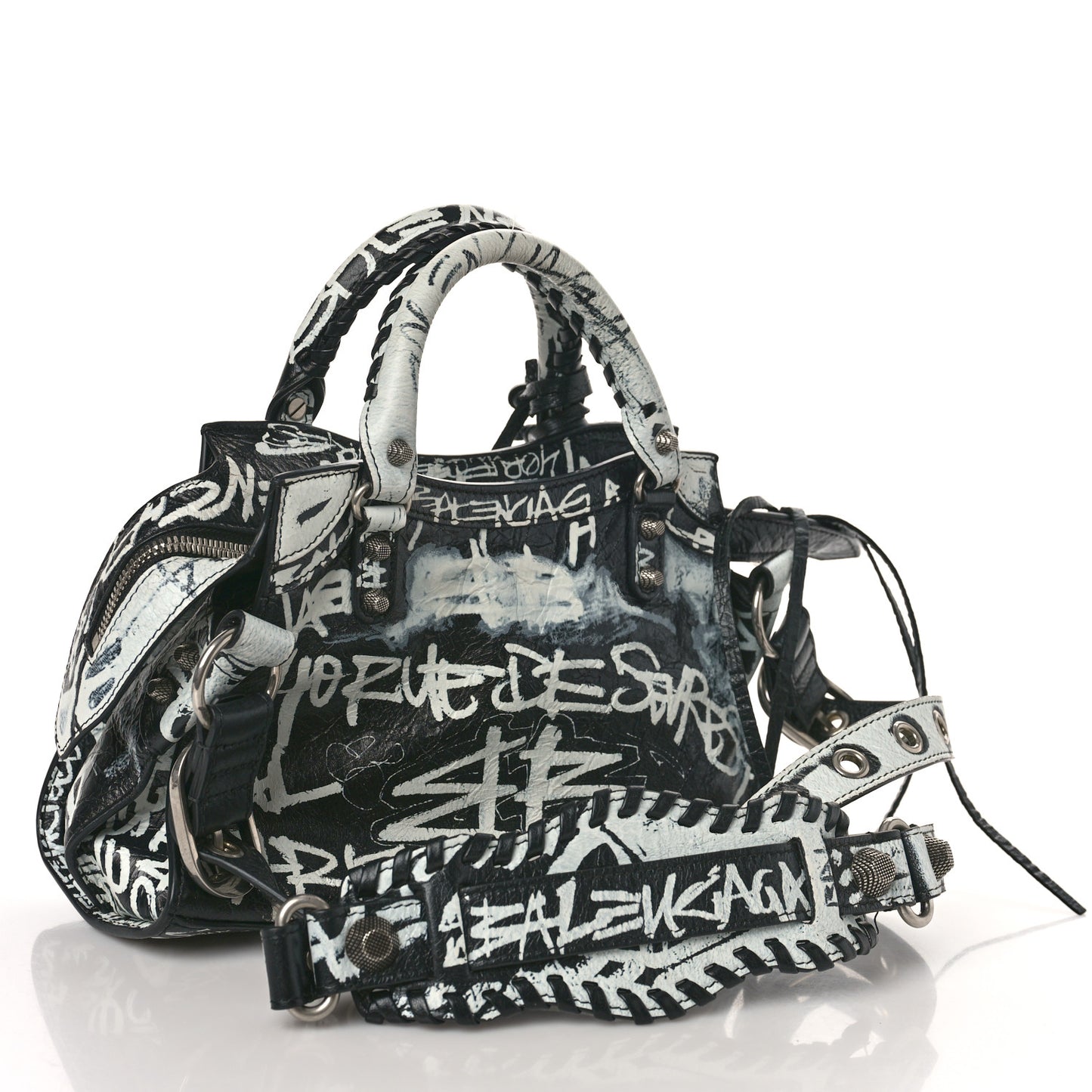 Agneau Arena Graffiti Neo Cagole Handbag XS Black White