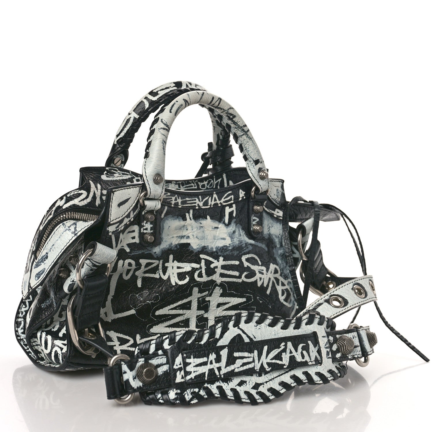 Balenciaga Agneau Arena Graffiti Neo Cagole Handbag XS Black White 3 of 9