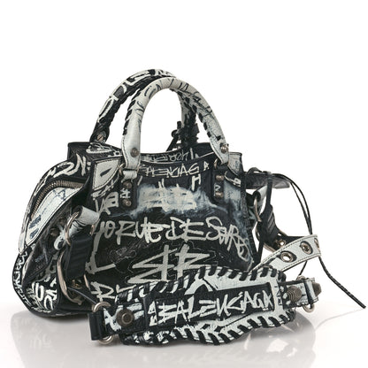 Balenciaga Agneau Arena Graffiti Neo Cagole Handbag XS Black White 3 of 9