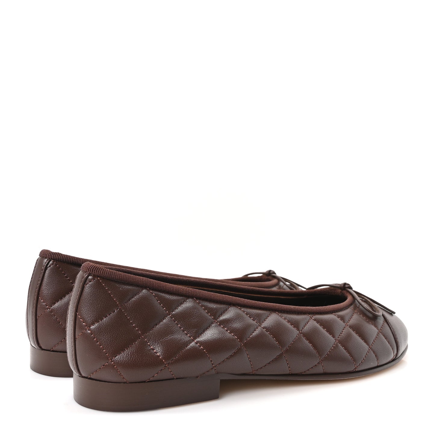 Lambskin Quilted CC Cap Toe Ballerina Flats 38.5 Dark Brown