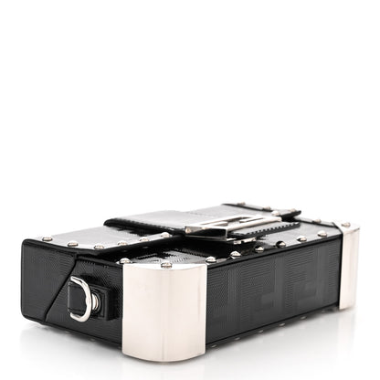 Fendi Vitello King Patent FF Lines Embossed Studded Mini Baguette Trunk Black 4 of 10