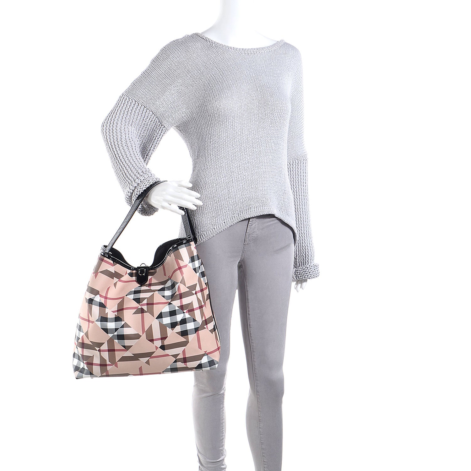 Burberry Patent Trim Patchwork Check Large Bucket Bag 2 of 9