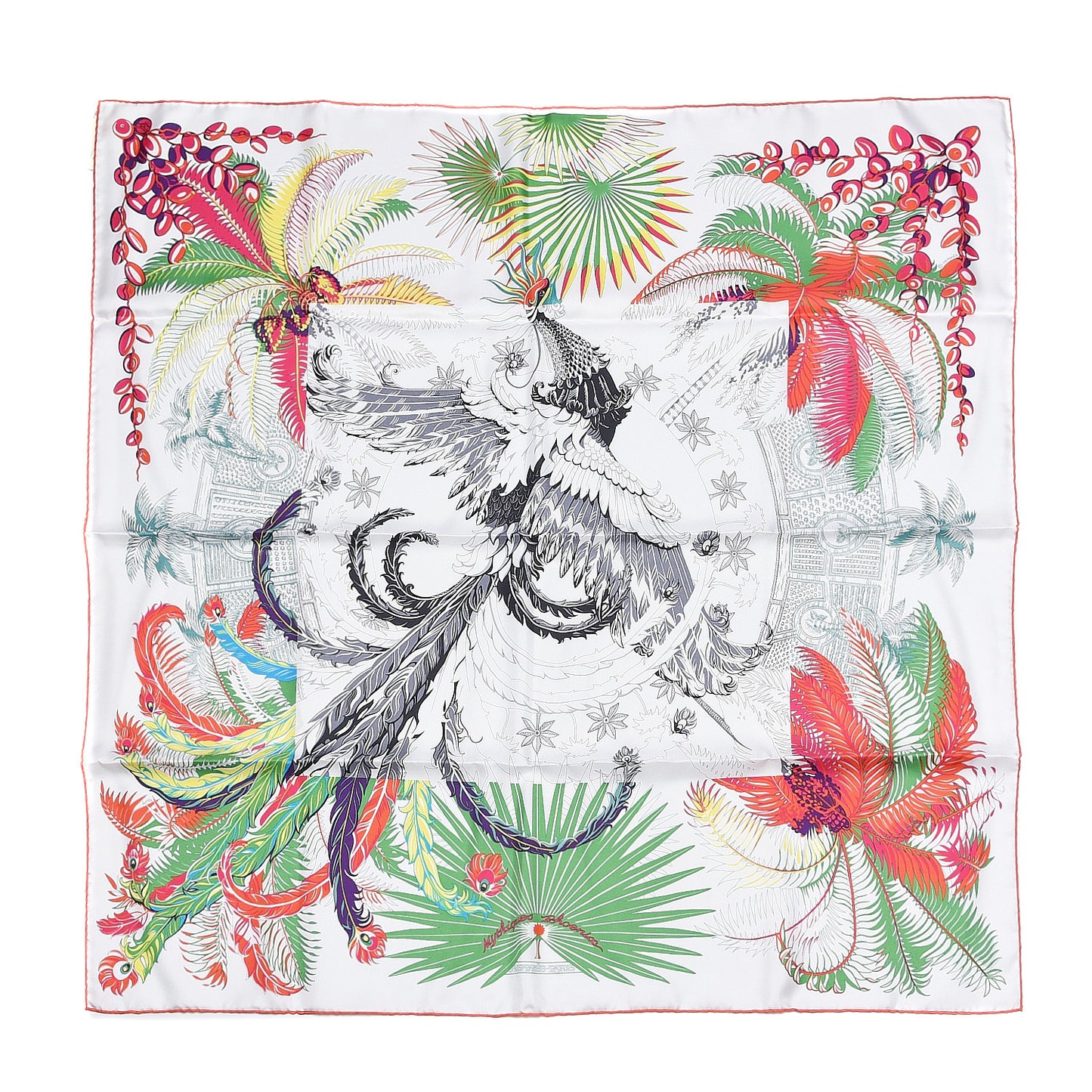 Silk Mythiques Phoenix Coloriage Scarf 90 Blanc Vert Rouge