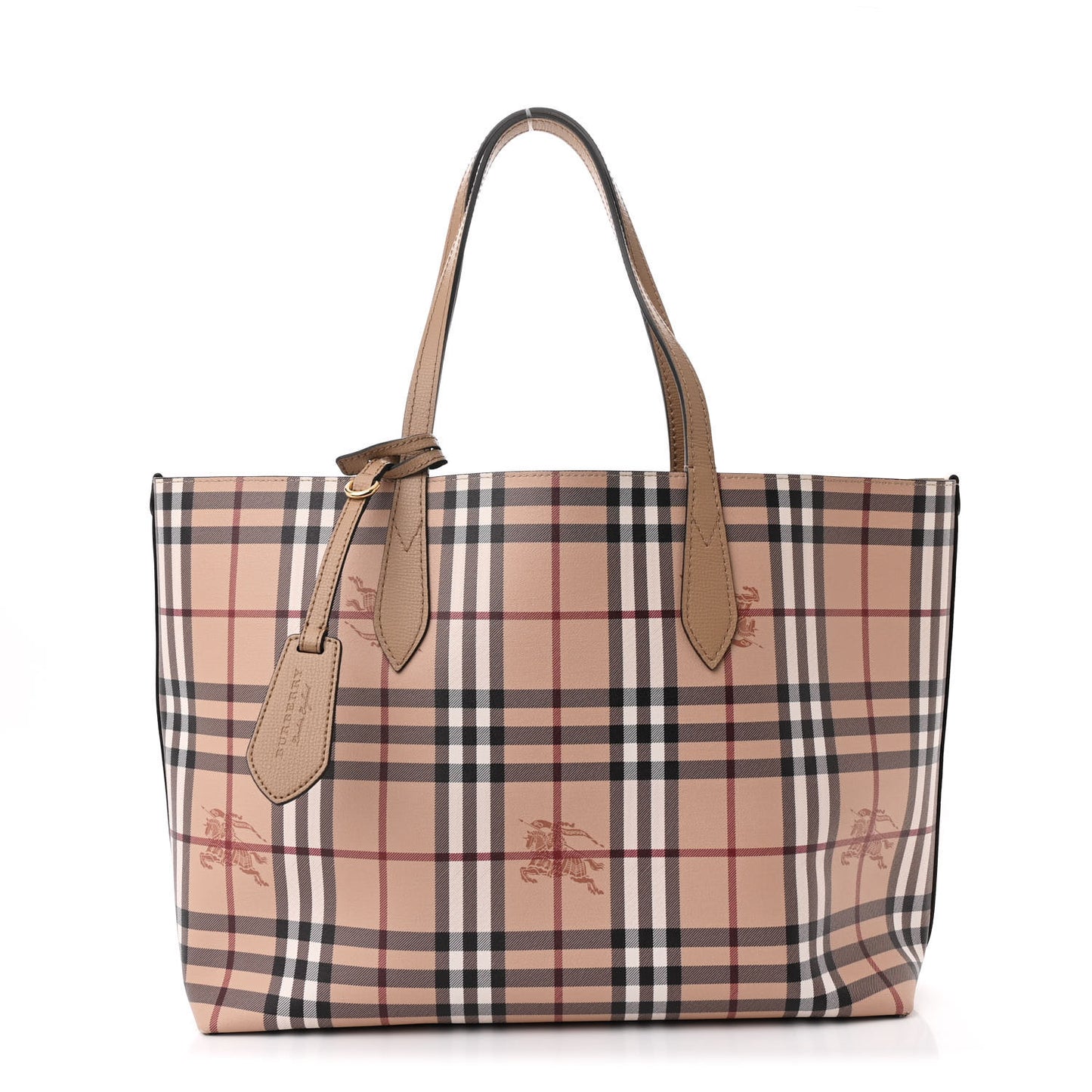 Grainy Calfskin Haymarket Check Medium Reversible Tote Camel