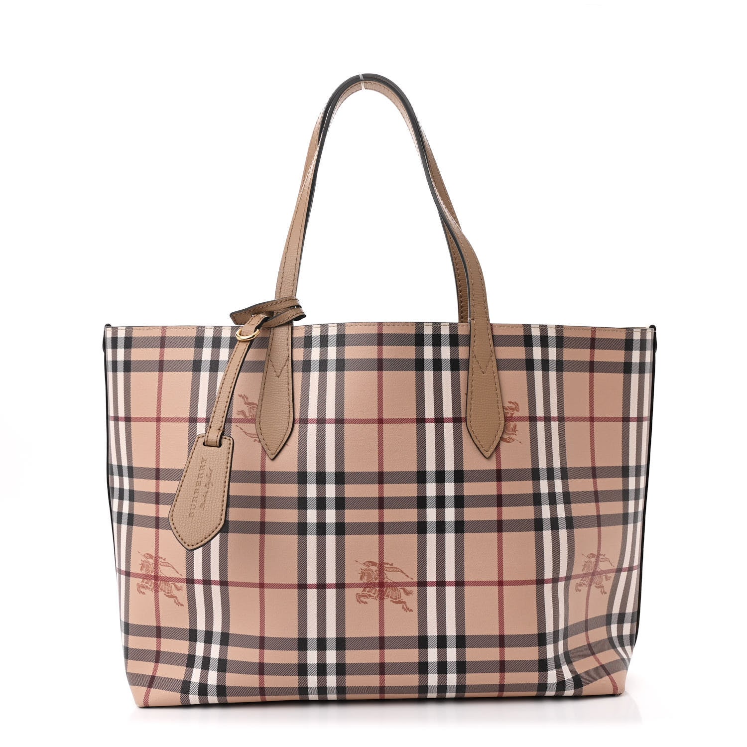 Burberry Grainy Calfskin Haymarket Check Medium Reversible Tote Camel 1 of 19