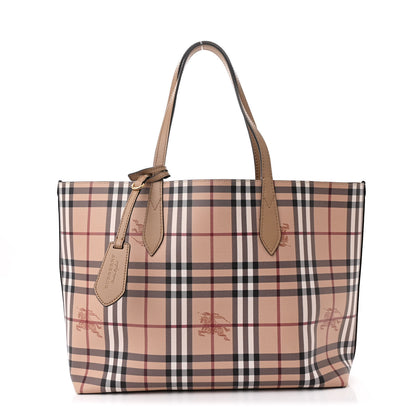 Burberry Grainy Calfskin Haymarket Check Medium Reversible Tote Camel 1 of 19