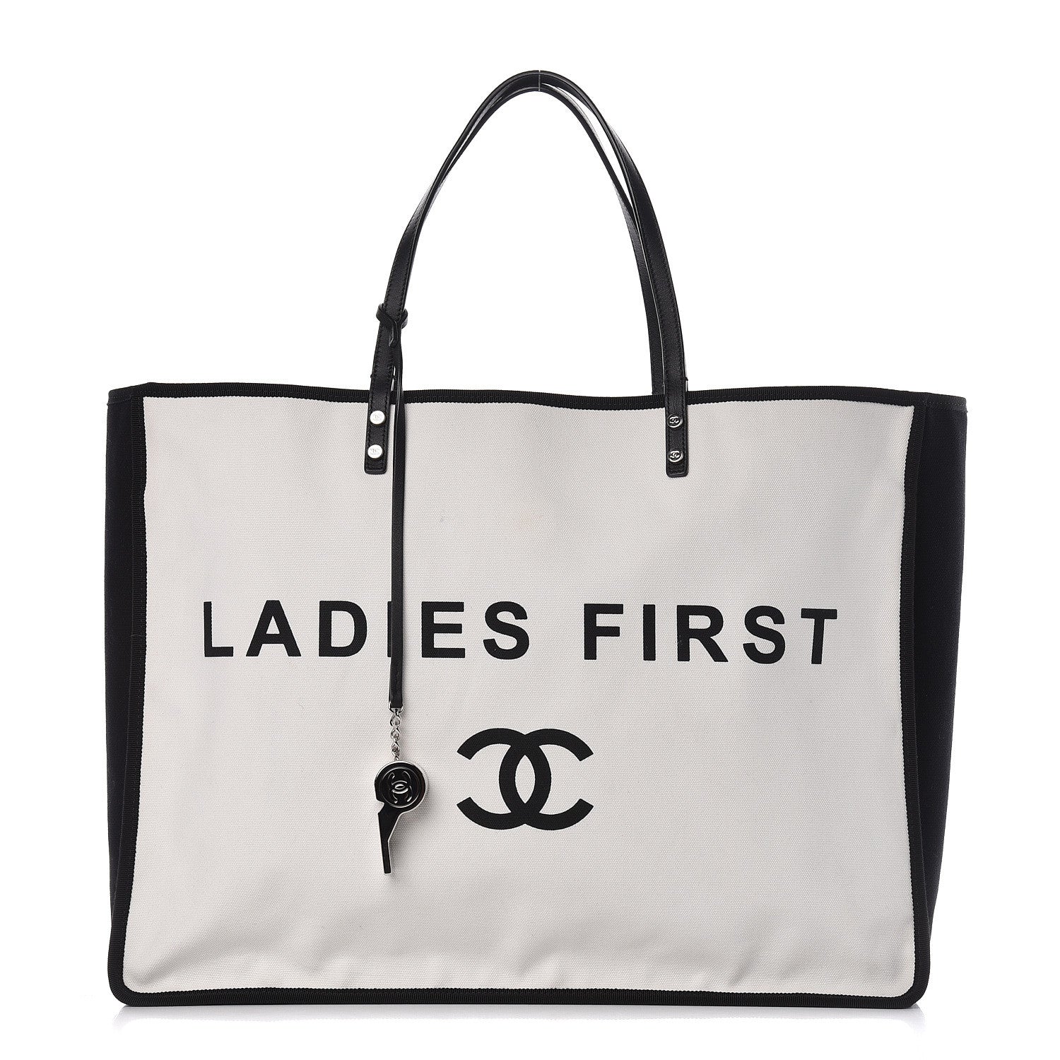 Chanel Canvas Calfskin Large Let's Demonstrate Tote White Black 1 of 18