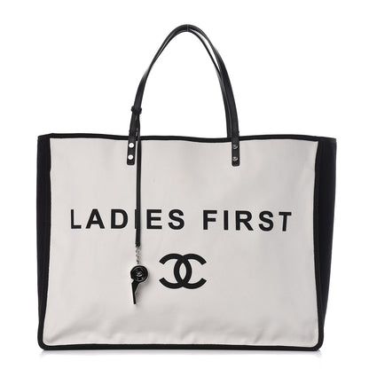 Chanel Canvas Calfskin Large Let's Demonstrate Tote White Black 1 of 18