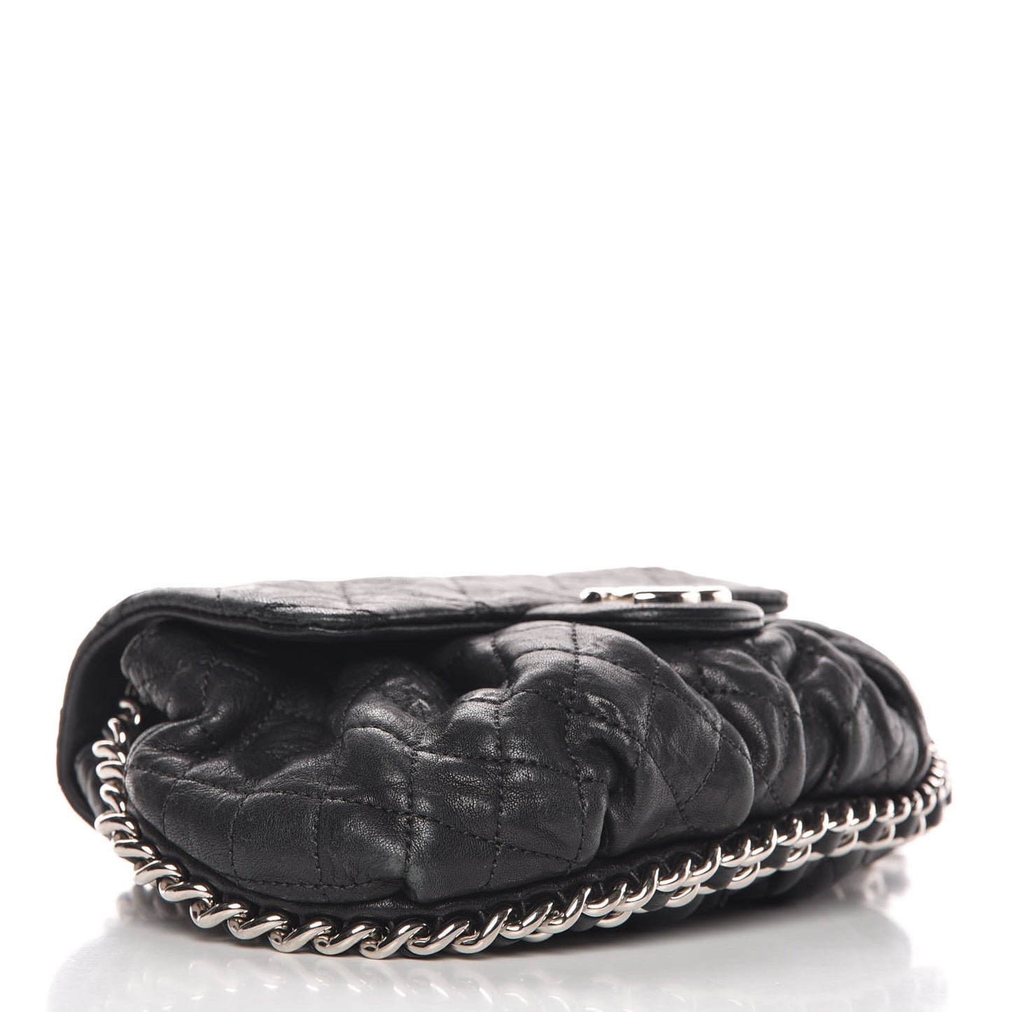 Washed Lambskin Quilted Mini Chain Around Flap Black