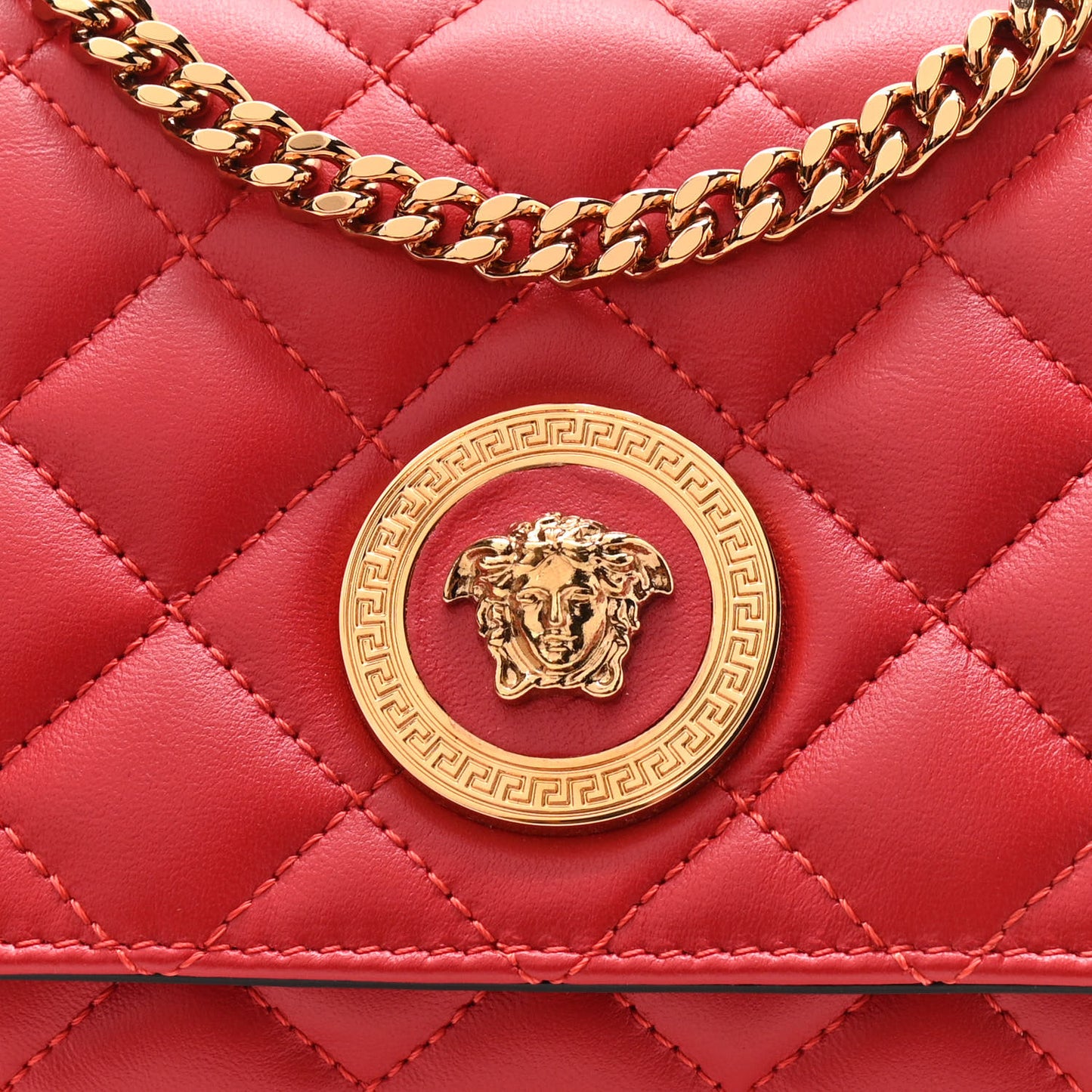 Nappa Quilted Small Medusa Chain Crossbody Red