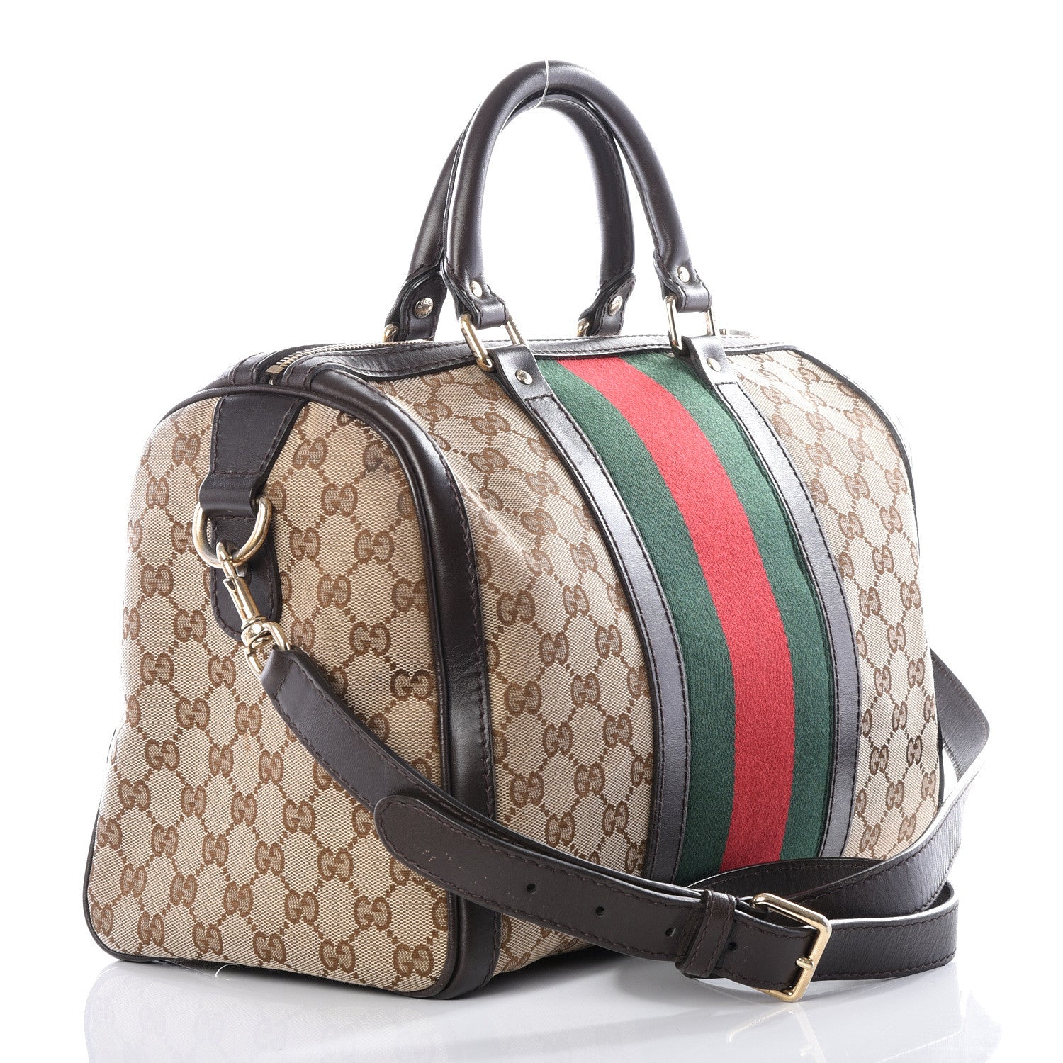 Gucci Monogram Vintage Web Medium Boston Dark Brown 2 of 12