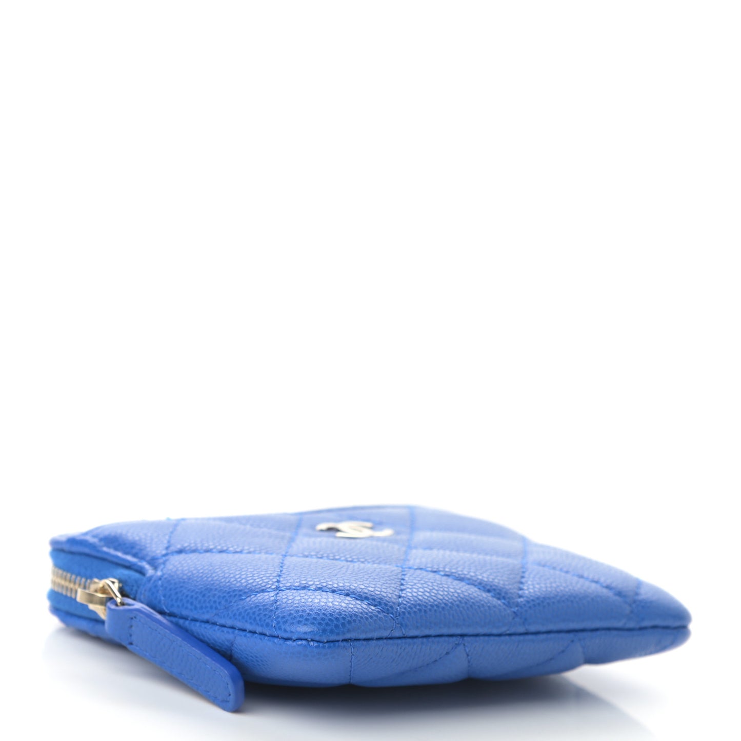 Caviar Quilted Zip Card Holder Wallet Blue