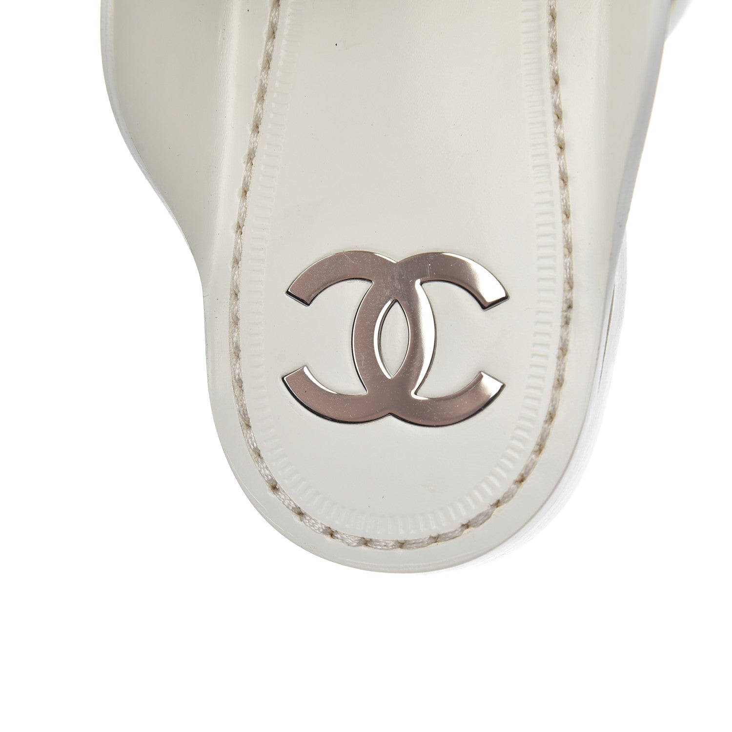 Chanel Calfskin Chain CC Thong Flat Sandals 41 White 6 of 15