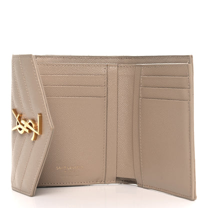 Saint Laurent Grain De Poudre Matelasse Chevron Monogram Compact Tri Fold Wallet Dark Beige 5 of 6