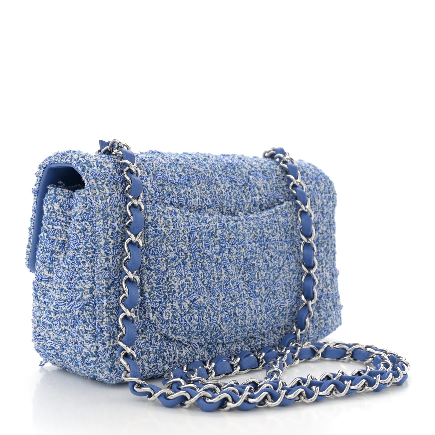 Chanel Tweed Quilted Mini Rectangular Flap Blue White 3 of 13