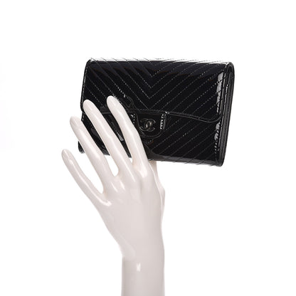 Chanel Patent Chevron Quilted Small Flap Wallet Black 2 of 9