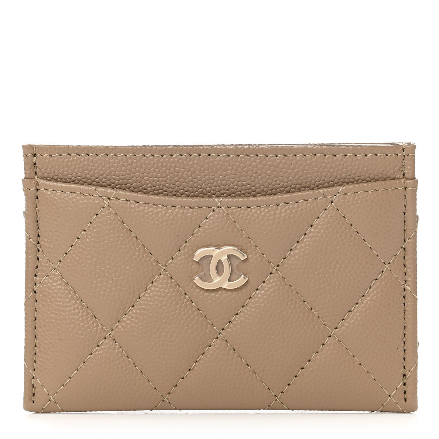 Caviar Quilted Card Holder Dark Beige