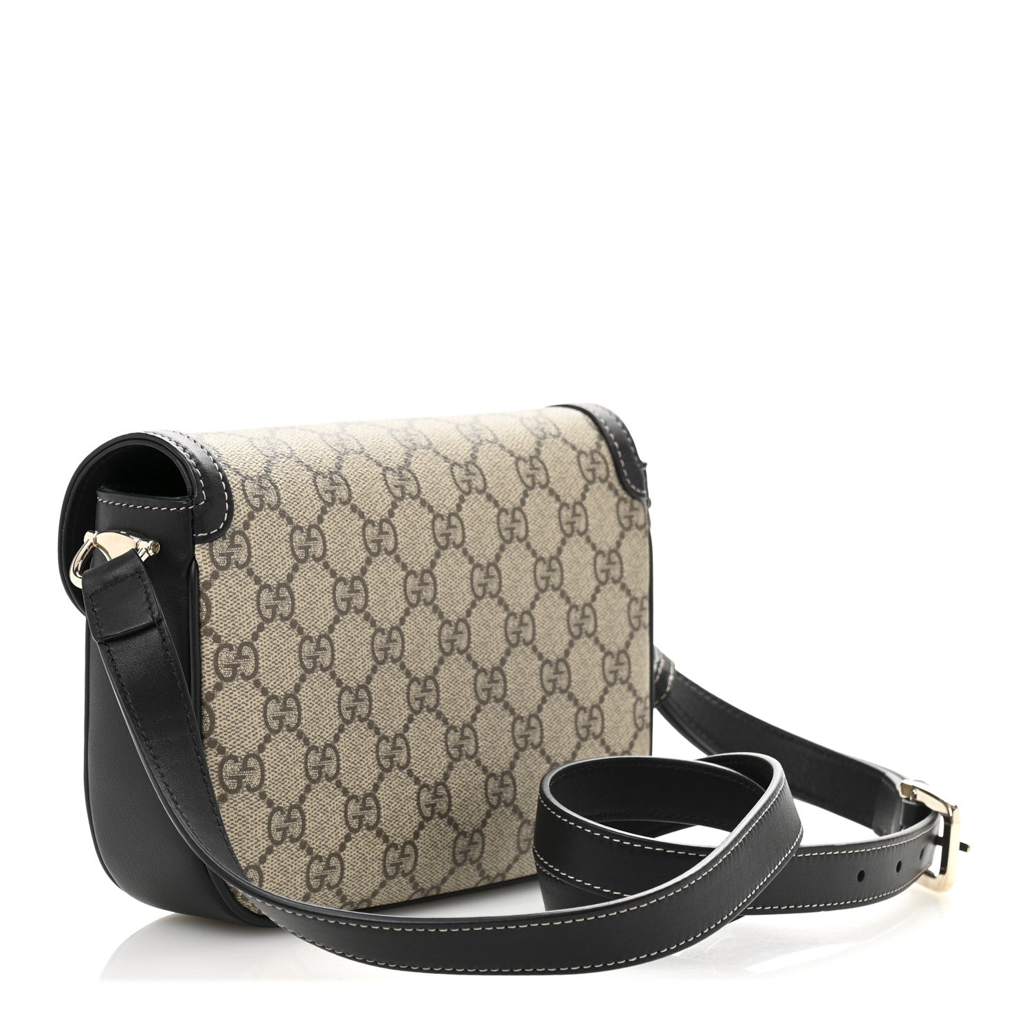 Gucci GG Supreme Monogram Horsebit 1955 Soft Small Shoulder Bag Beige Black 3 of 12