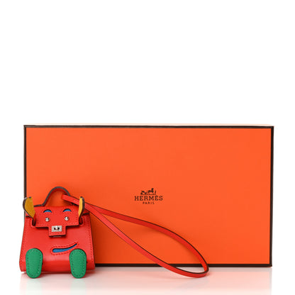 Hermes Tadelakt Chevre Mysore Kelly Quelle Idole Bag Charm Capucine Jaune De Naples Vert Vertigo Zanzibar 7 of 7