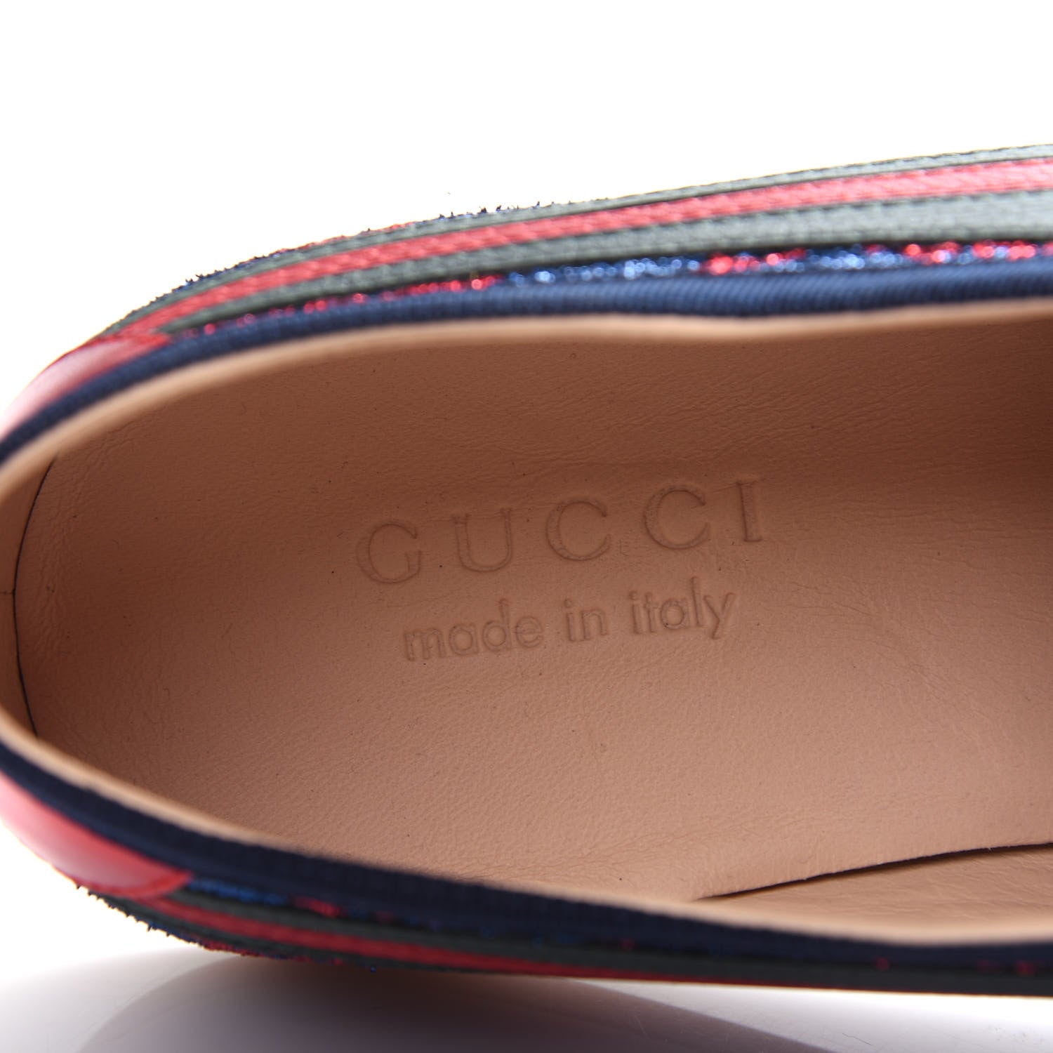 Gucci Lurex Calfskin Web GG Monogram Mens Falacer Sneakers 8.5 Iridescent Blue Iridescent Red Silver 8 of 11