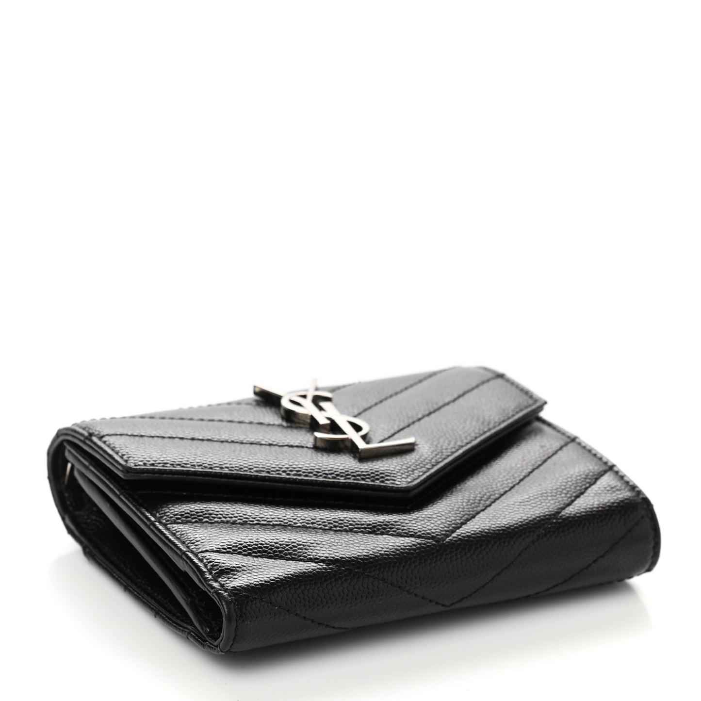 Grain De Poudre Matelasse Chevron Monogram Compact Tri Fold Wallet Black