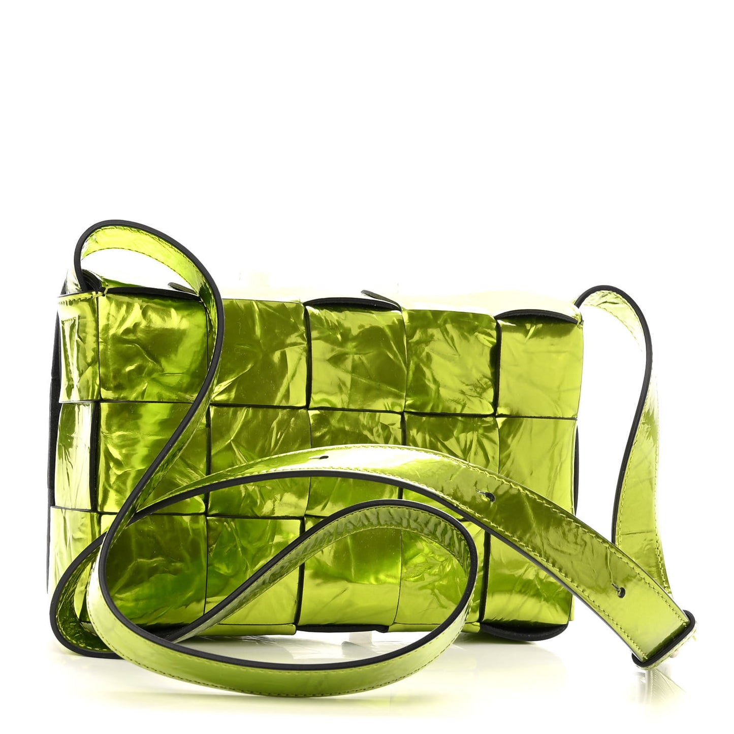 Metallic Crushed Calfskin Maxi Intrecciato Cassette Crossbody Bag Chlorophyll