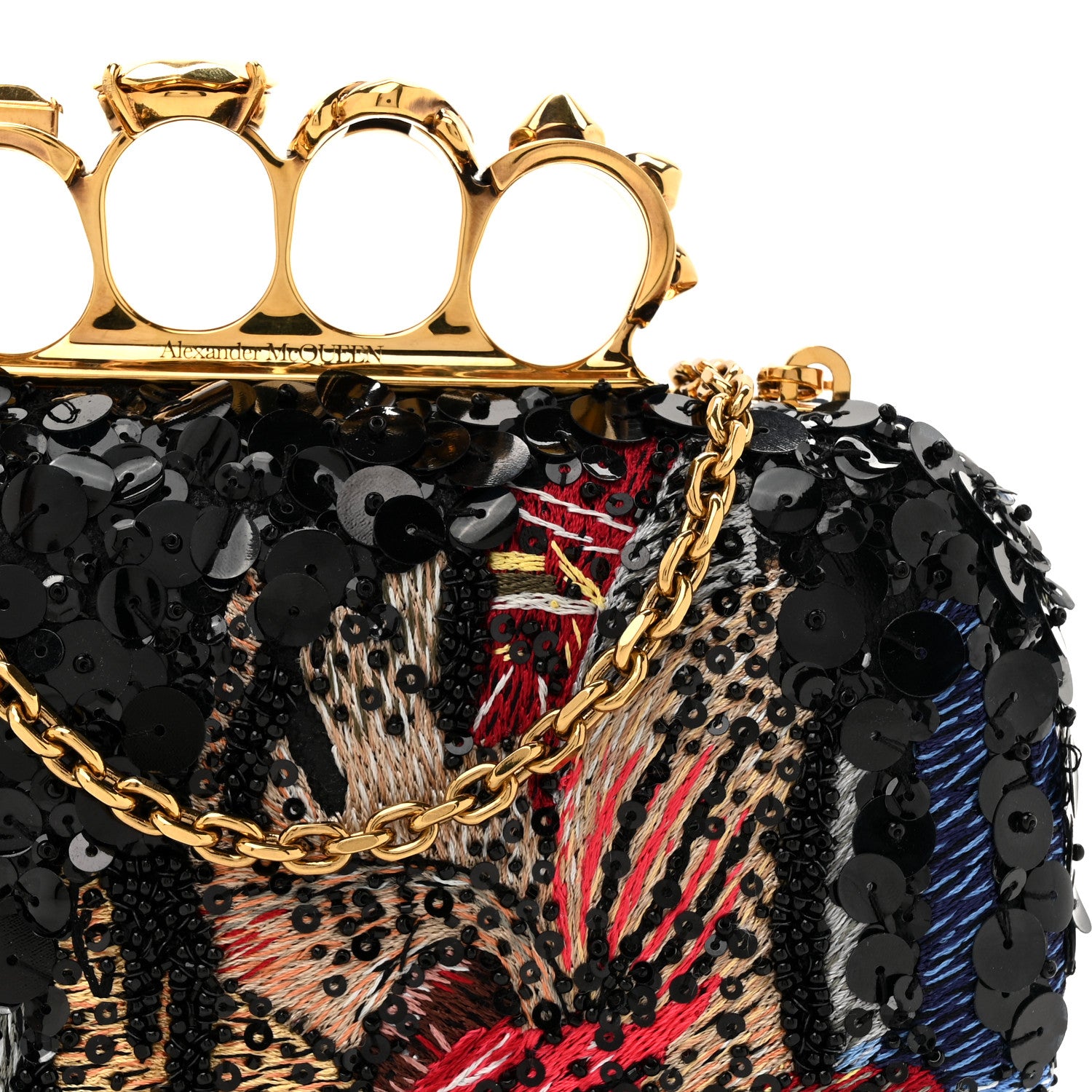 Alexander McQueen Nappa Embroidered Floral Knuckle Box Clutch Black Multicolor 8 of 13