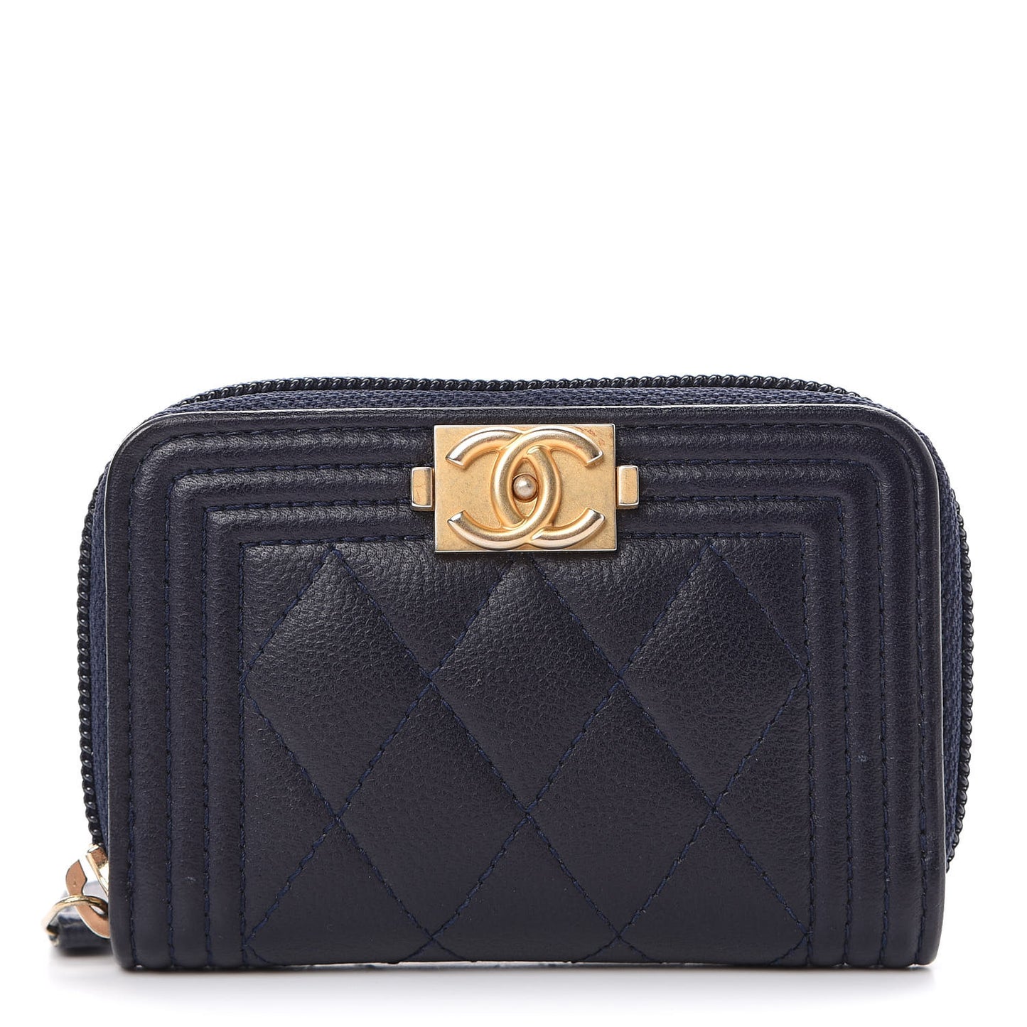 Caviar Quilted Boy Zip Around Coin Purse Wallet Navy