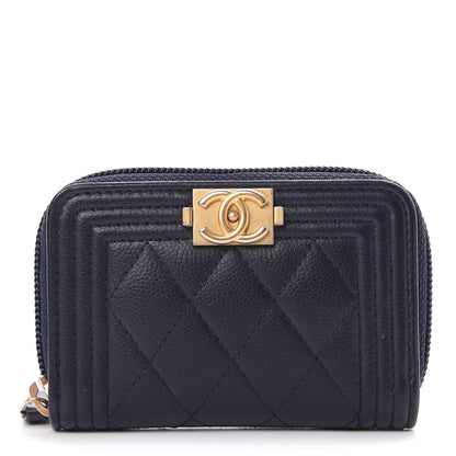Chanel Caviar Quilted Boy Zip Around Coin Purse Wallet Navy 1 of 7