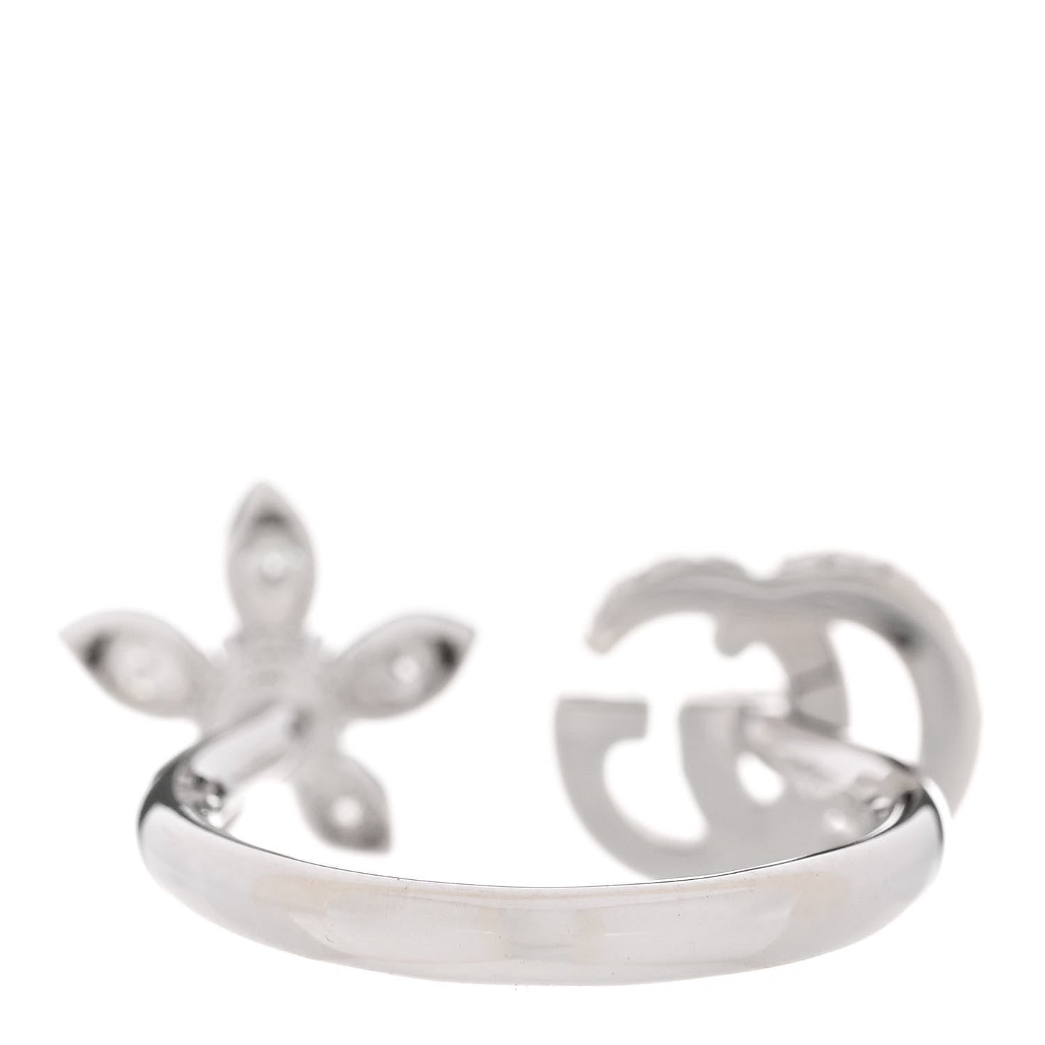 Gucci 18K White Gold Diamond Flora GG Open Ring 52 6 4 of 7