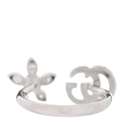 Gucci 18K White Gold Diamond Flora GG Open Ring 52 6 4 of 7