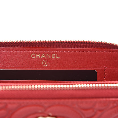 Chanel Caviar Camellia Embossed Medium Zip Around Wallet Red 5 of 8