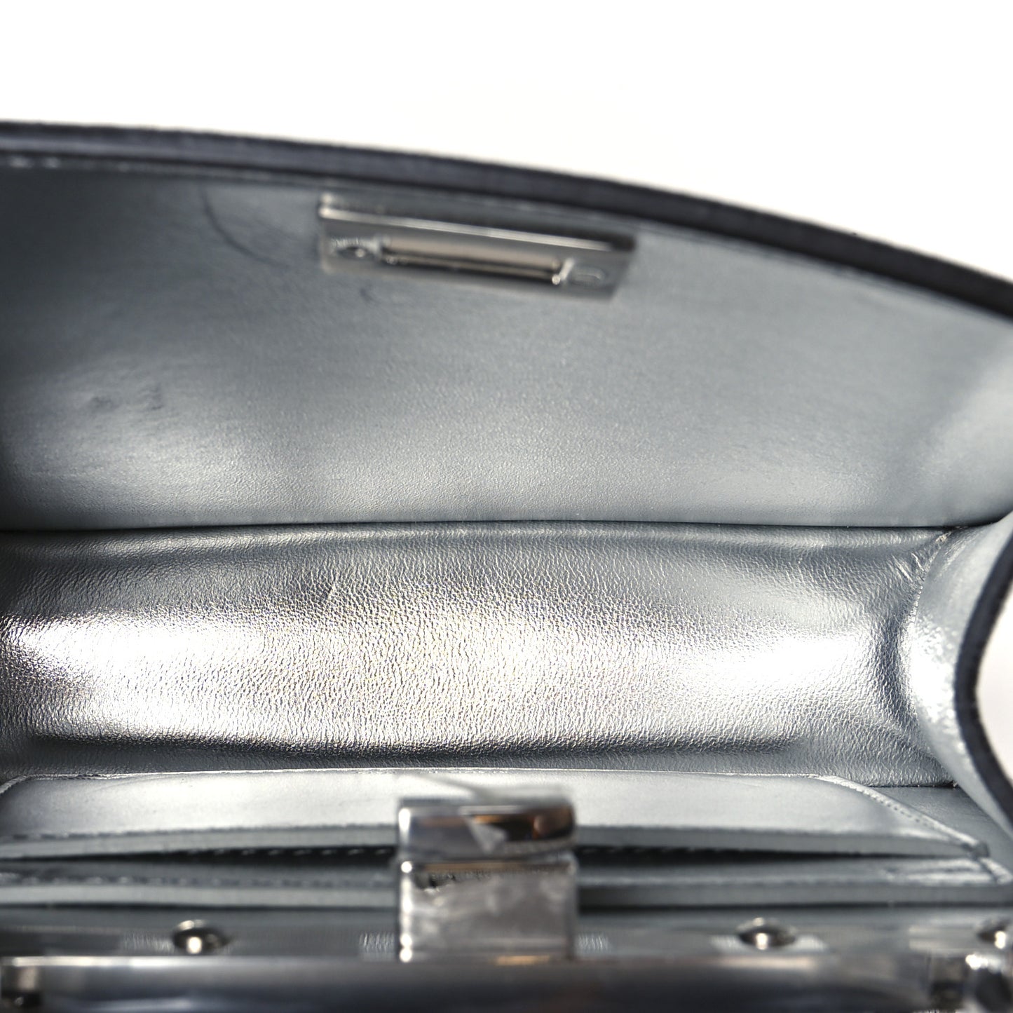Crystal Vitello Laminato FF Petite Peekaboo I SEE U Satchel Crystal Argento