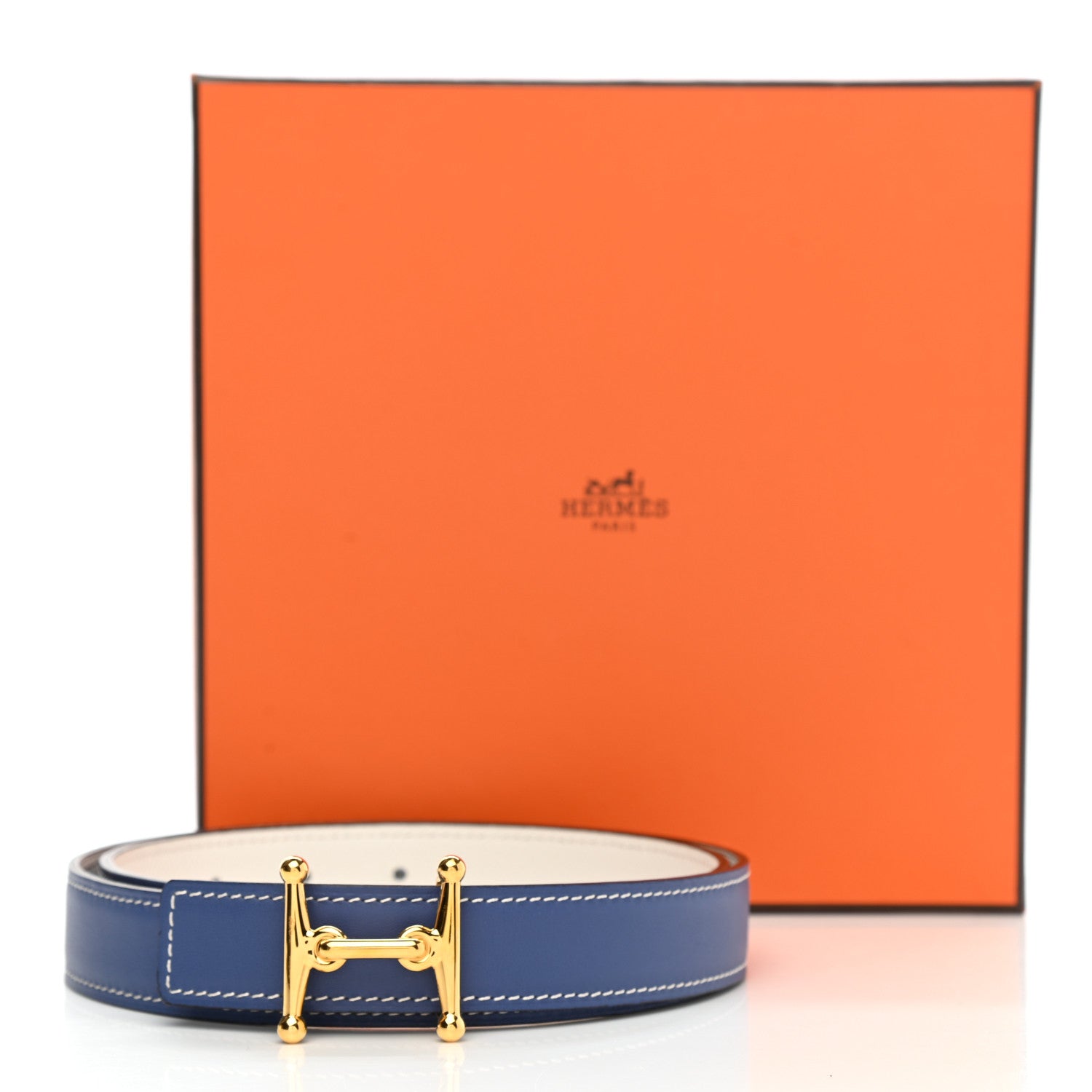 Hermes Swift Epsom 24mm Mors H Belt 75 Bleu Brighton White 8 of 8